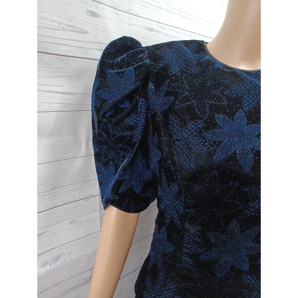 Vtg Scott McClintock Velvet Dress 10 Black Blue Glitter 90s Open Back Scalloped - Picture 3 of 11
